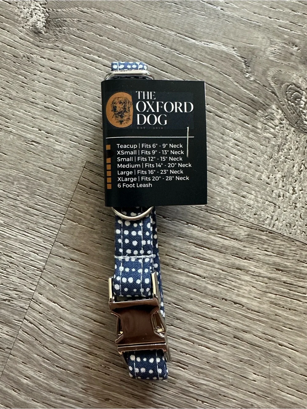 The Oxford Dog Navy Polka Dot Dog Collar XS